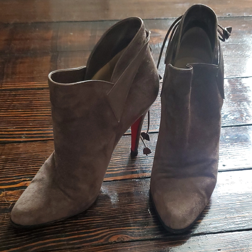 Christian Louboutin Taupe Heeled Boots with Red Soles